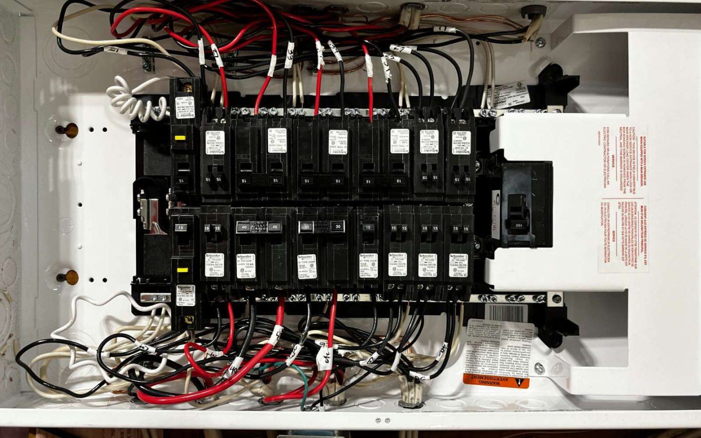 an electrical panel with multiple wires